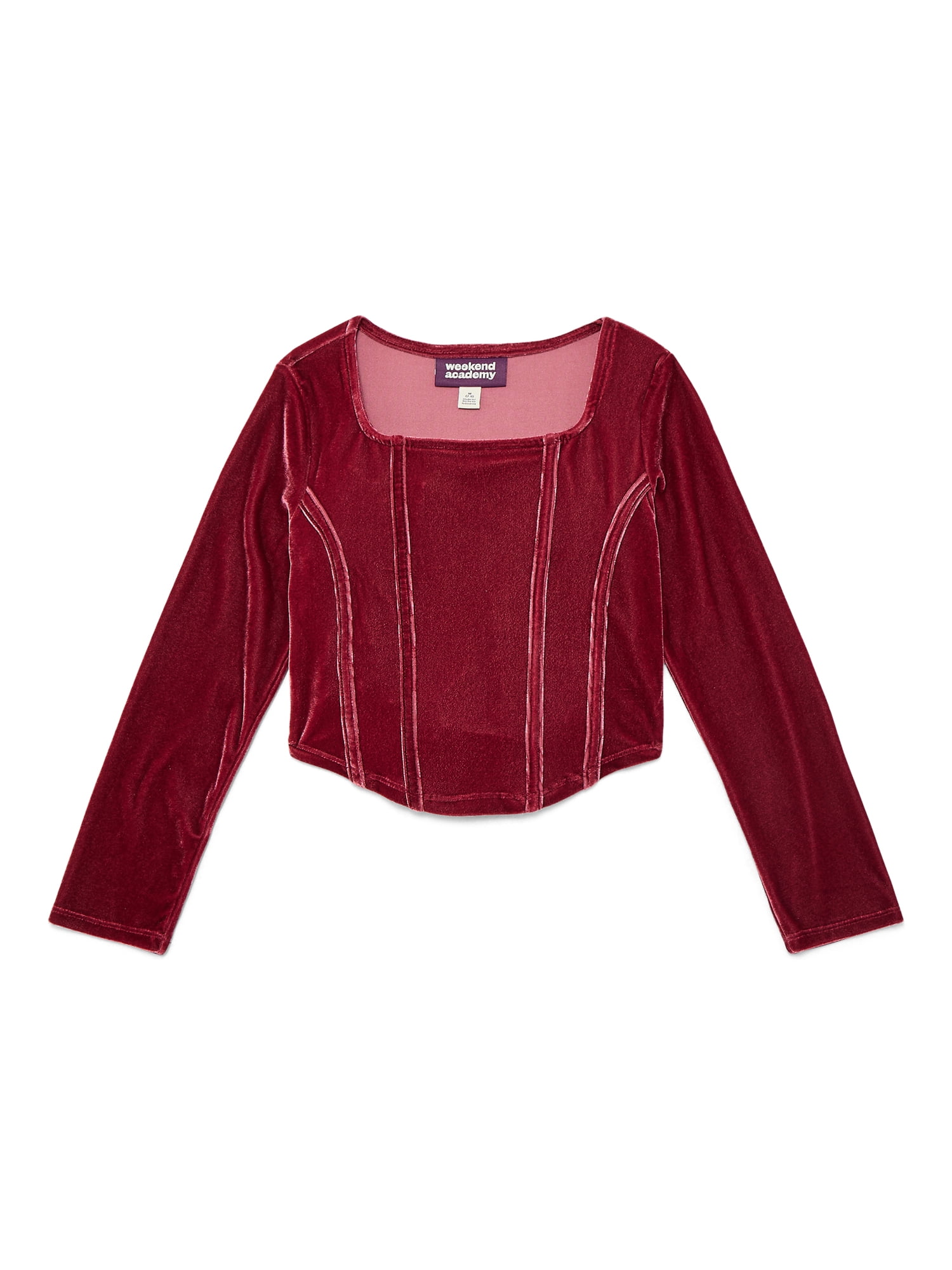 Weekend Academy Girls Velvet Corset Top with Long Sleeves, Sizes 4-18