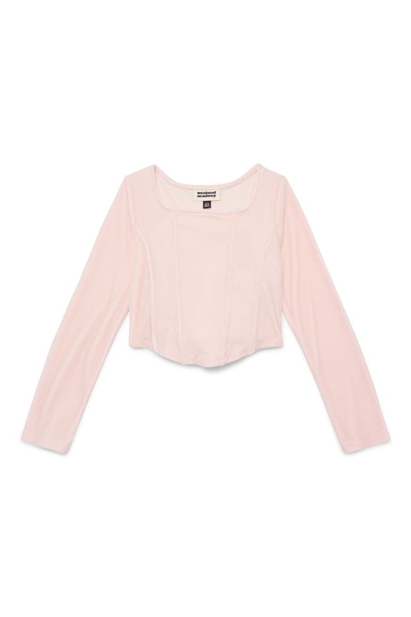 Girls Velvet Corset Top with Long Sleeves, Sizes 4-18