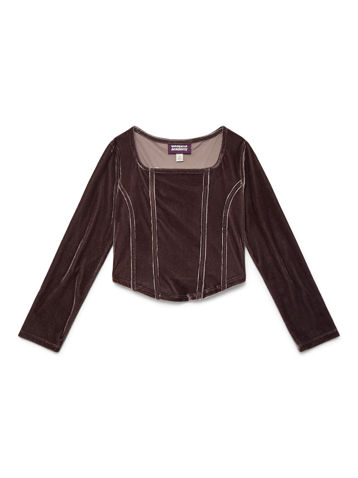 Weekend Academy Girls Velvet Corset Top with Long Sleeves, Sizes 4-18