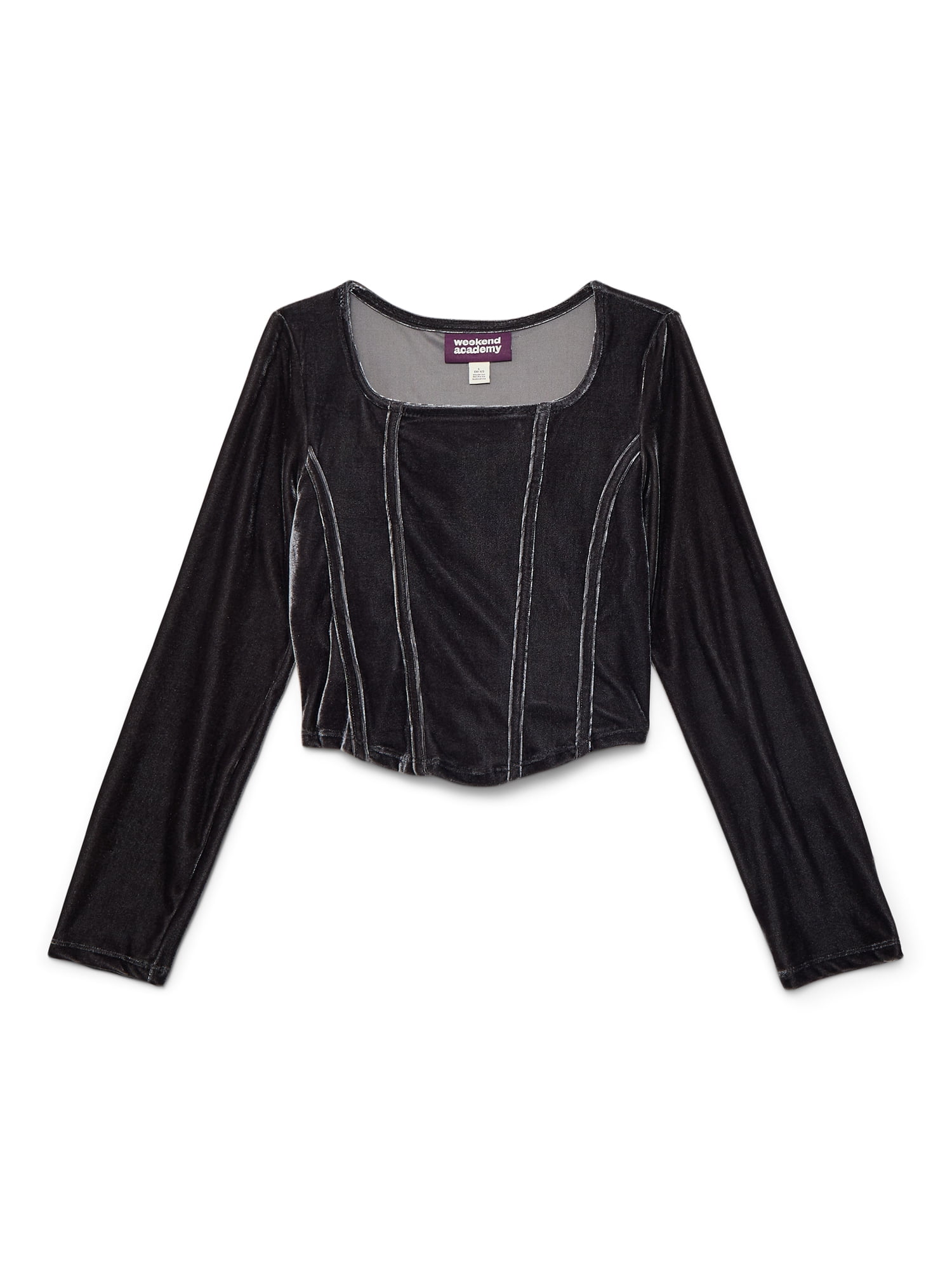Weekend Academy Girls Velvet Corset Top with Long Sleeves, Sizes 4-18
