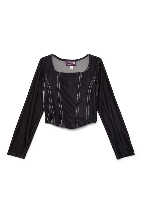 Girls Velvet Corset Top with Long Sleeves, Sizes 4-18