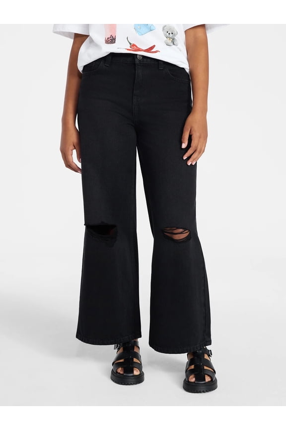 Girls Cotton Wide Leg Destructive Denim Jeans, Sizes 5-18