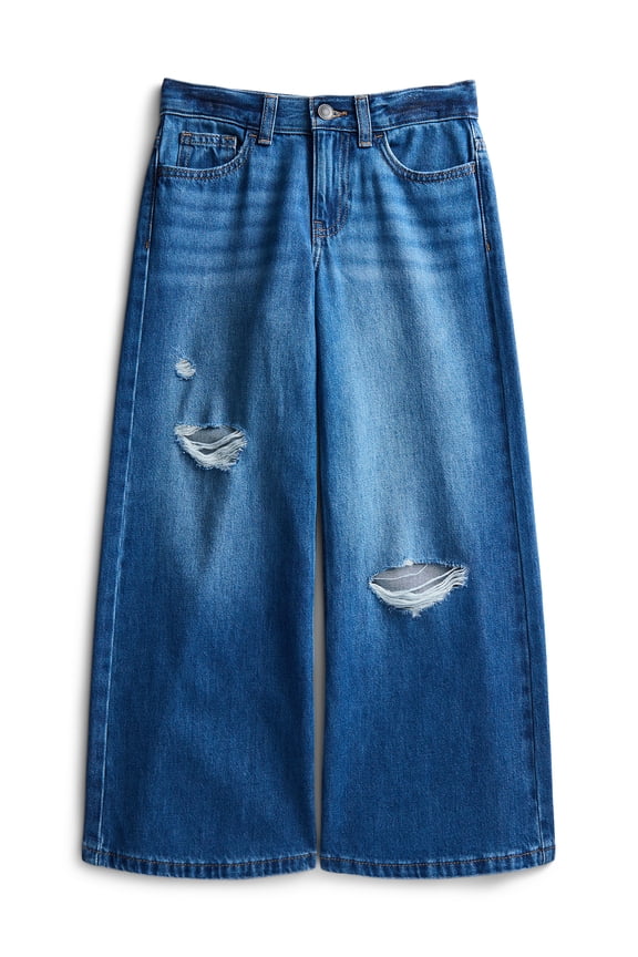 Girls Cotton Wide Leg Destructive Denim Jeans, Sizes 5-18