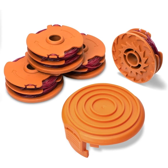 WA0007/50022833 Trimmer Spools for Worx Weed Eater WG116 WG119 WG183: 2×16ft 0.065 Inches Durable Auto-Feed Replacement String Compatible with Worx, 50019417 Cap Cover (10 Line Spool + 2 Cap)