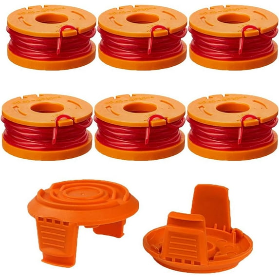 WA0010 WA0004 Edger Spool Replacement for Worx WG154 WG155 WG175 WG180 WG163 Weed Wacker Eater String with WA6531 GT Spool Cover 50006531 String Trimmer Refills 10ft 0.065"(6 Spool, 2 Cap)