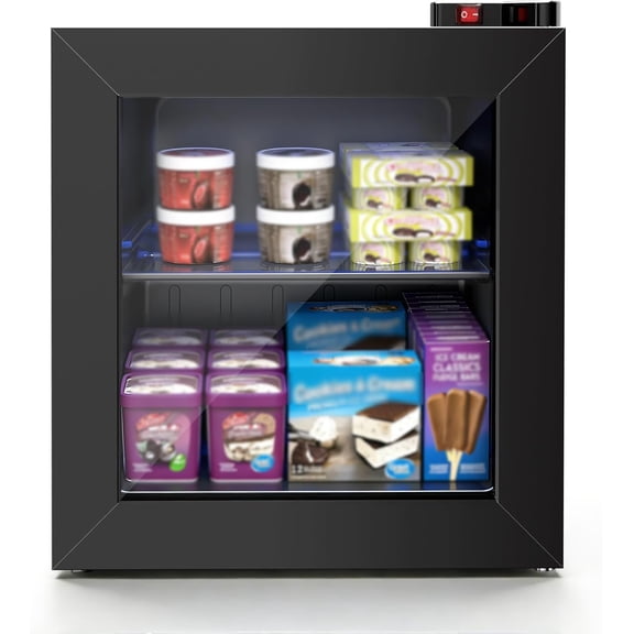 WAA 1.1 Cu.ft Mini Freezer Glass Door,7-Level Temp Control,-10F to -18F Deep Freeze (Black)