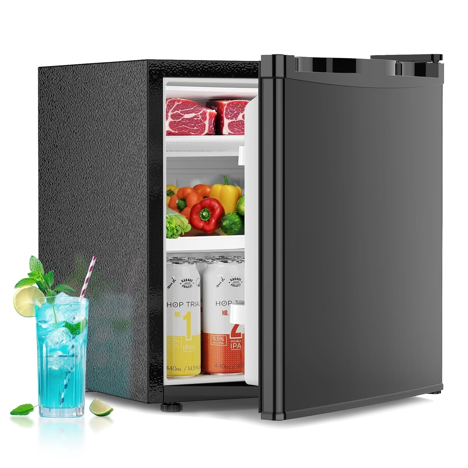 WAA 1.6 cu.ft Small Upright Mini Fridge with Freezer - Removable Shelves,7-Level Adjustable Thermostat,Low Noise,Suitable for Bedroom/Apartment/Office(Black)