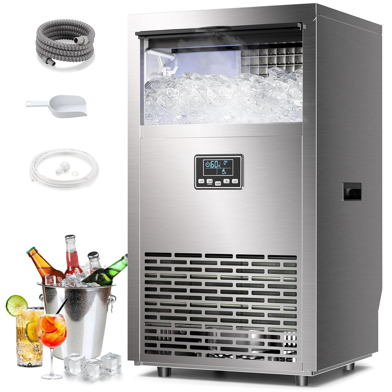 WAA 100Lbs/24H Commercial Ice Maker Self-Cleaning, Adjustable Thickness for Restaurant Bar Home