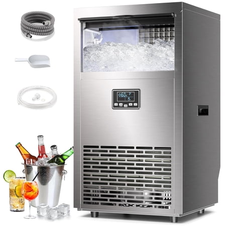 WAA 100Lbs/24H Commercial Ice Maker Self-Cleaning, Adjustable Thickness for Restaurant Bar Home