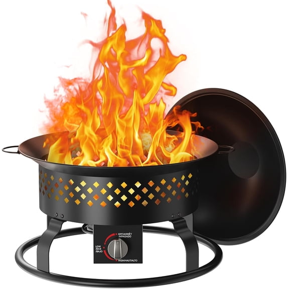 WAA 19" Portable Propane Fire Pit 50000 BTU Smokeless Carry Bag Lava Rocks for Camping RV