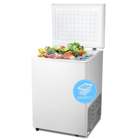 WAA 2.8 Cubic Feet Chest Freezer with Removable Basket Free Standing Top Open Door Compact Freezer with Adjustable Temperature for Home/Kitchen/Office/Bar (White)