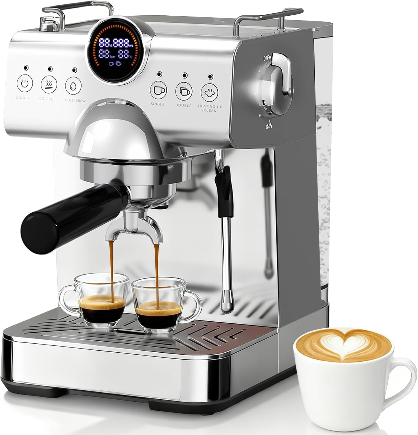 WAA 20 Bar Espresso Machine Hot/Cold Brew,Milk Frother,50oz Tank,LCD Display (Single/Double Cup for Cappuccino/Latte)