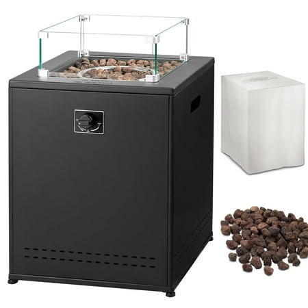 WAA 20 Inch Fire Pit Square Gas Fire Table with Lava Rocks & Protective Cover for Parties/Backyard/Garden,Black