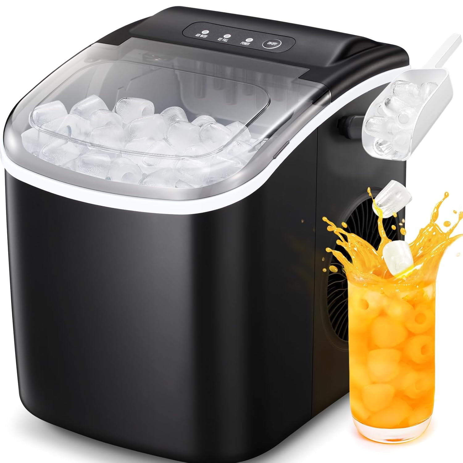 WAA 26lbs Daily Output Portable Ice Maker,9 Pcs Ready in 6 Mins Countertop Ice Machine,Self-Cleaning Compact Electric Ice Maker for Kitchen,Office,Party & RV