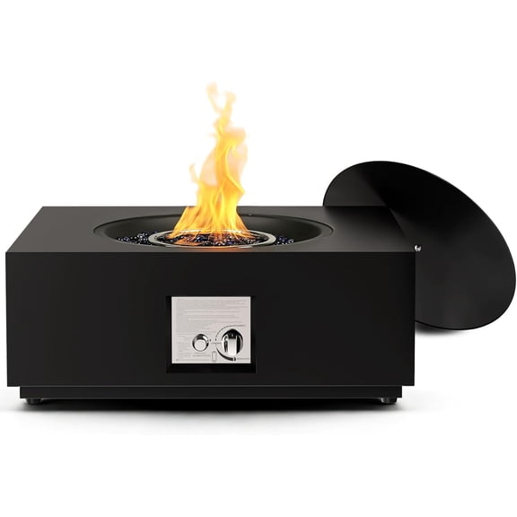 WAA 28" Square Propane Fire Pit Table 40000 BTU, CSA Certified,Electronic Ignition (Glass Stones & Cover Included)