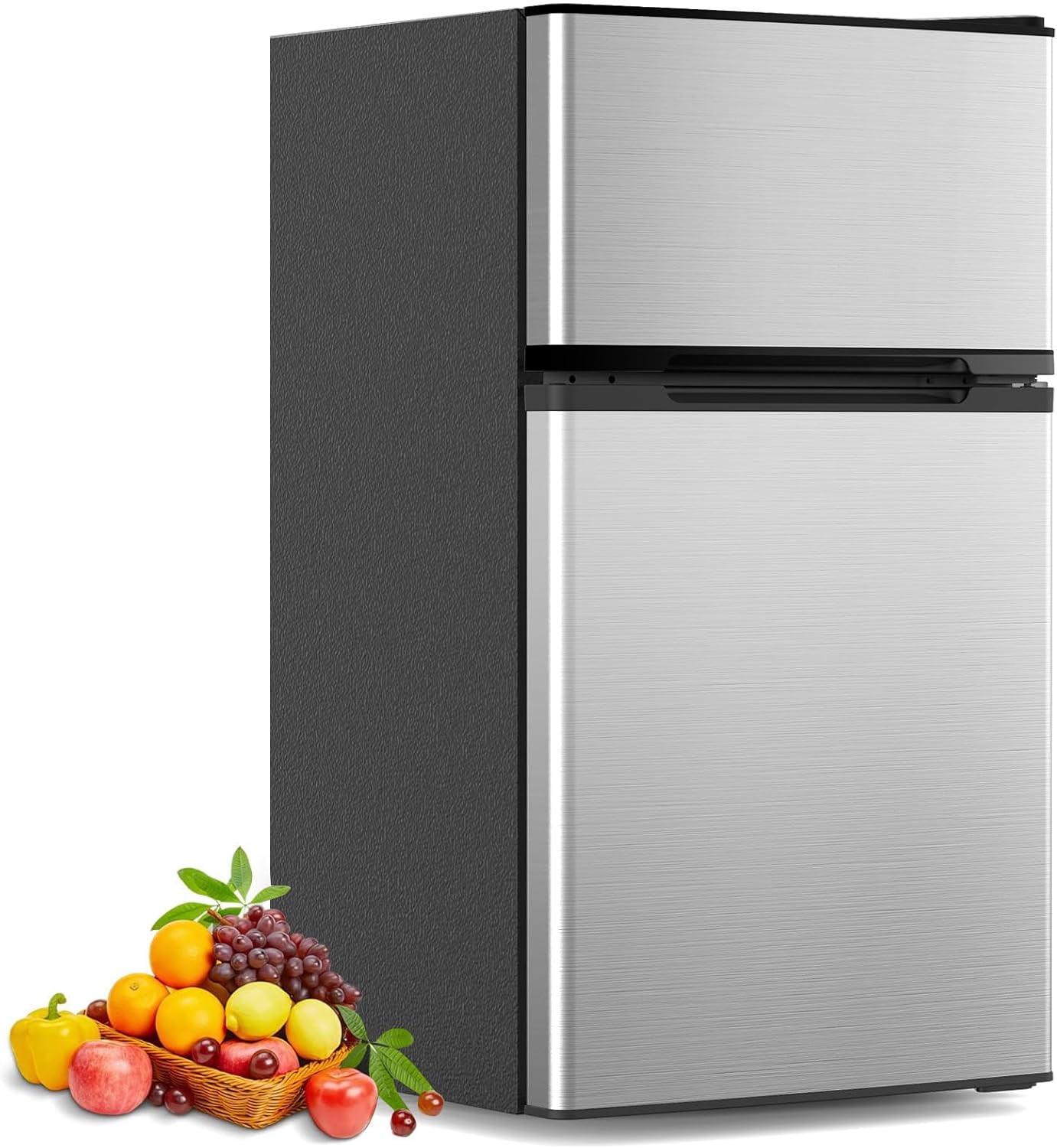 WAA 3.2 Cu.Ft Silver Mini Fridge with Freezer,Adjustable Thermostat Ideal for Bedroom,Dorm,Office,Bar & RV