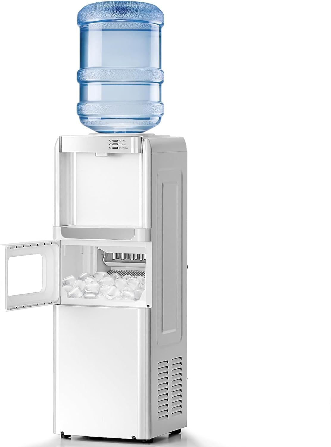 WAA 3-in-1 Water Cooler Top Loading for 5 Gallon Bottle,Hot & Cold Water,33LBS/24H Ice Maker & Child Safety Lock,Black