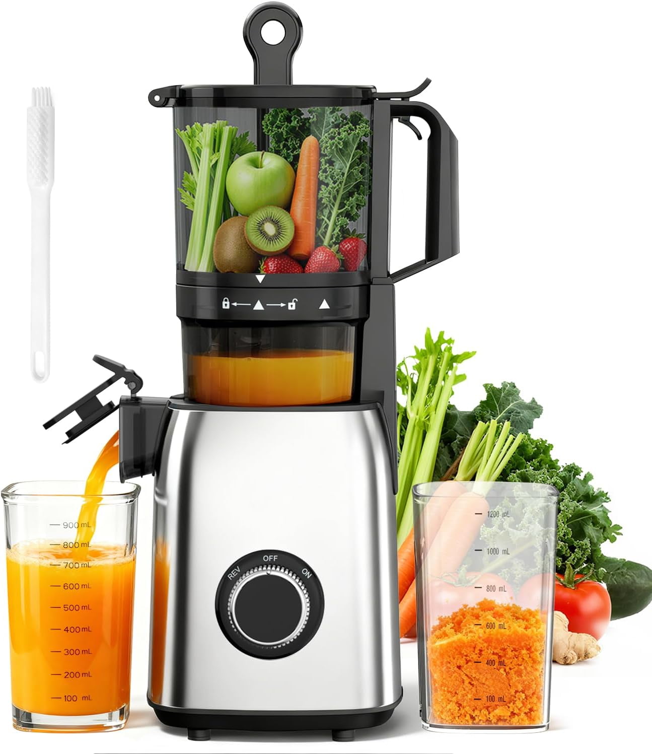 WAA 300W Cold Press Juicer 5.4" Extra Wide Feed Chute,98% High Yield,Compact Easy Clean for Whole Vegetables & Fruits