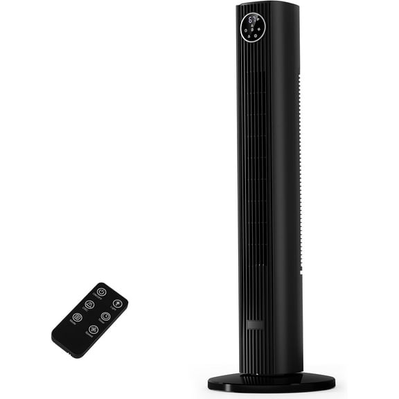 WAA 36" Portable Bladeless Tower Fan Electric Floor Fan,85° Oscillating Quiet Cooling,12H Timer,Remote Control,3 Wind Speeds 4 Modes for Bedroom/Office Black