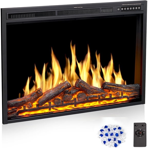 WAA 37" Electric Fireplace Insert Adjustable Flame Effects,Remote,750W/1500W (37"X27")