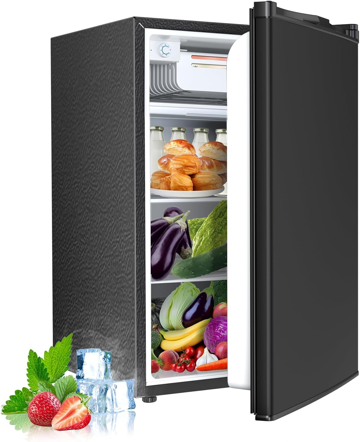 WAA 4.5 Cu.Ft Mini Fridge with Freezer Reversible Door,Adjustable Thermostat for Small Spaces (Black)