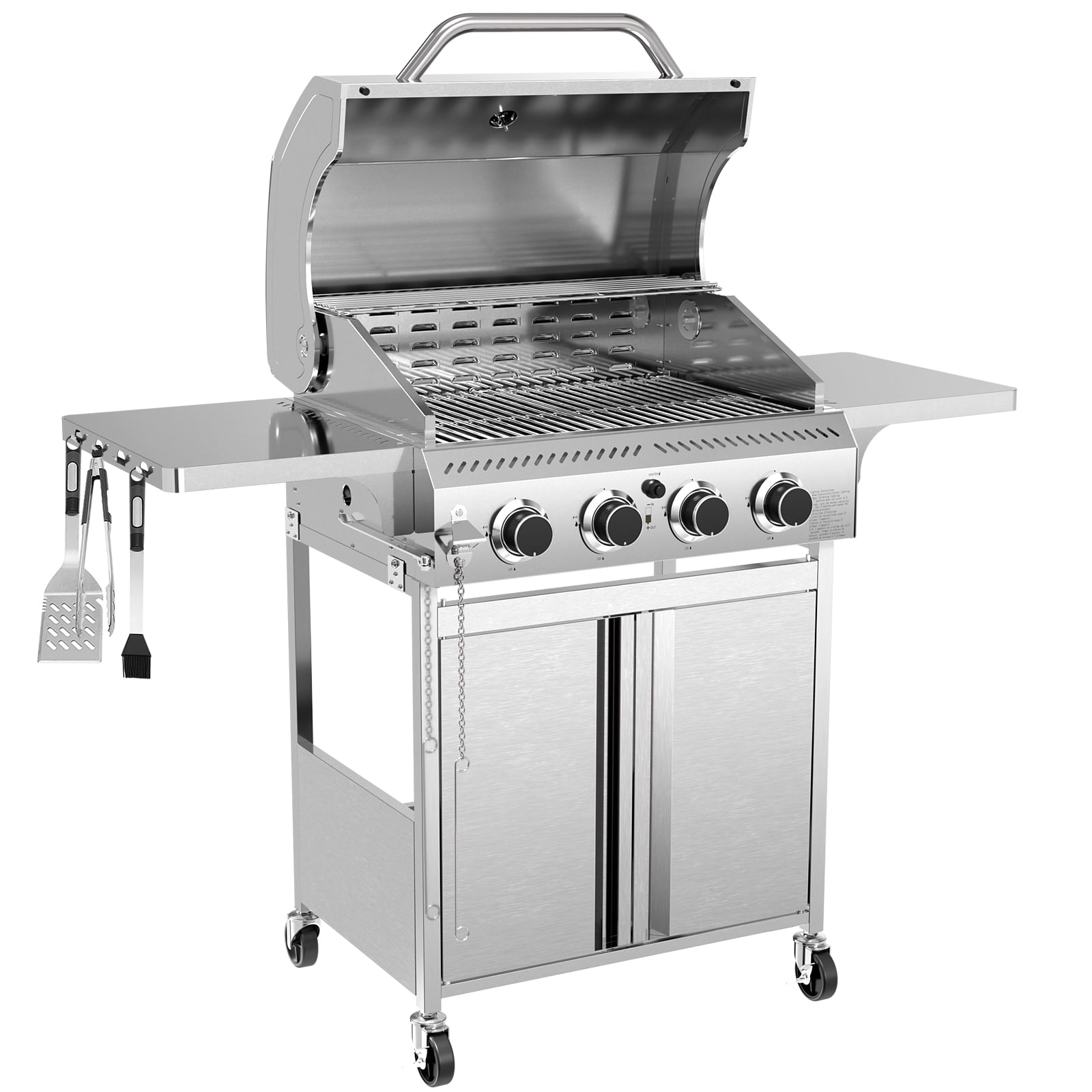 WAA 4-Burner BBQ Propane Gas Grill,32000 BTU Outside Stainless Steel Barbecue Propane Grill,Ideal for Outdoor Cooking Camping Park Balcony