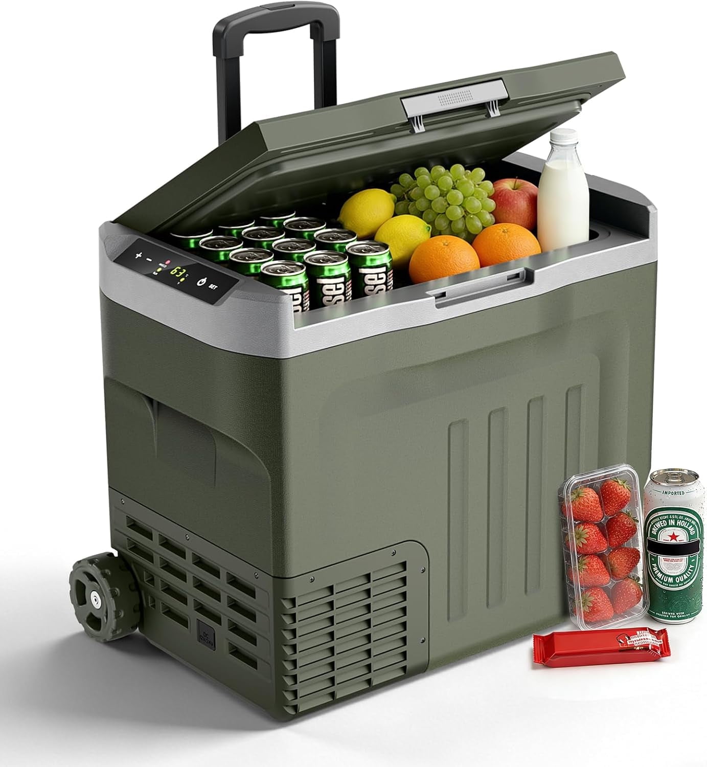 WAA 42 Quart 12V Portable Freezer Dual-Voltage,-4°F to 68°F for Car Camping Home (Green)