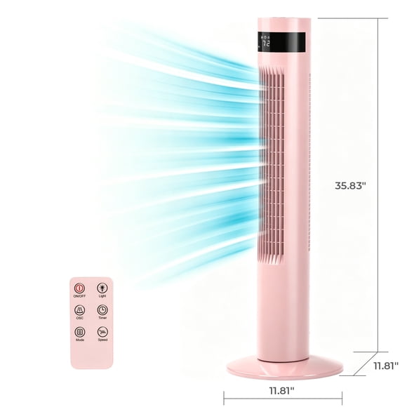 WAA 43" Pink Tower Fan Standing Oscillation Fan with Remote,3 Wind Modes,Time Settings,LED Display for Office