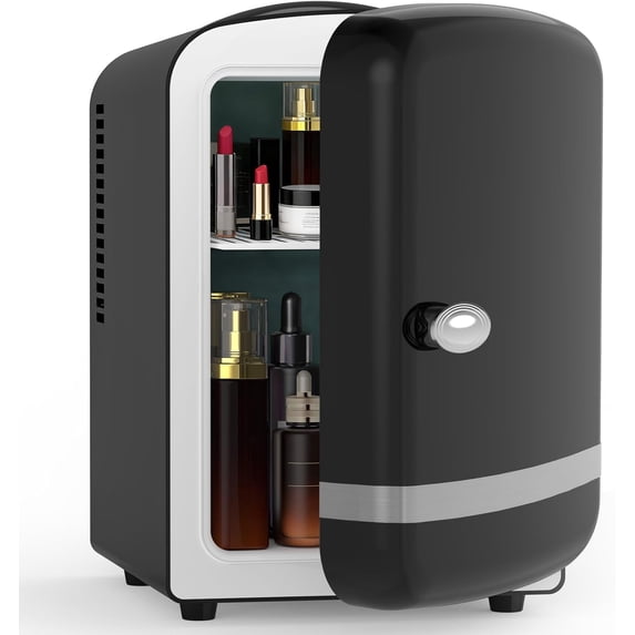 WAA 4L/6 Cans Mini Cosmetic Fridge Cooler Warmer for Skincare Makeup Medicine,Portable for Bedroom Car Office Dorm (Black)