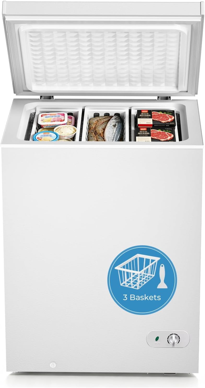 WAA 5.0 Cu.Ft Chest Freezer 3 Removable Baskets,Adjustable Temp for Home Bar Kitchen