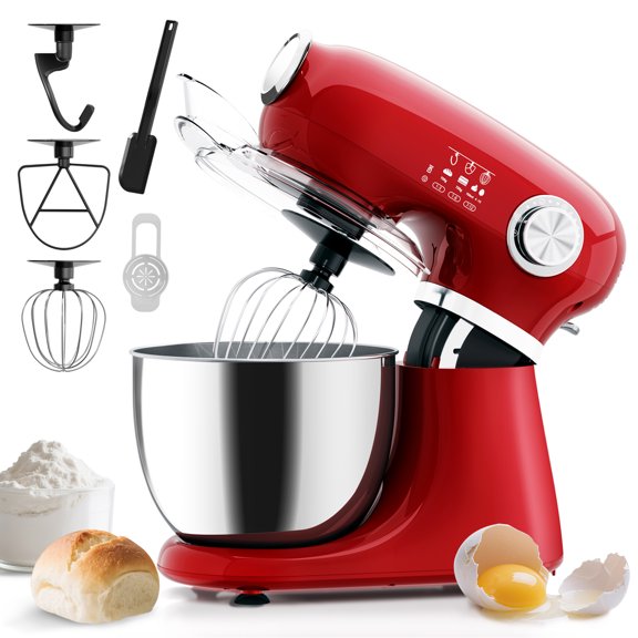 WAA 5.3 Quart Tilt-Head Electric Stand Mixer - 12 Speeds,Includes Egg Whisk,Dough Hook & Flat Beater,Red - Ideal for Daily Kitchen Use