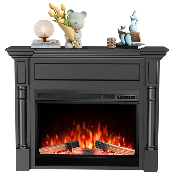 WAA 55" Black Electric Fireplace TV Stand Adjustable Flame,Remote Control,8H Timer & 750W/1500W Heating