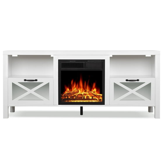 60" Freestanding Corner Fireplace Heater with Infrared Quartz Heater