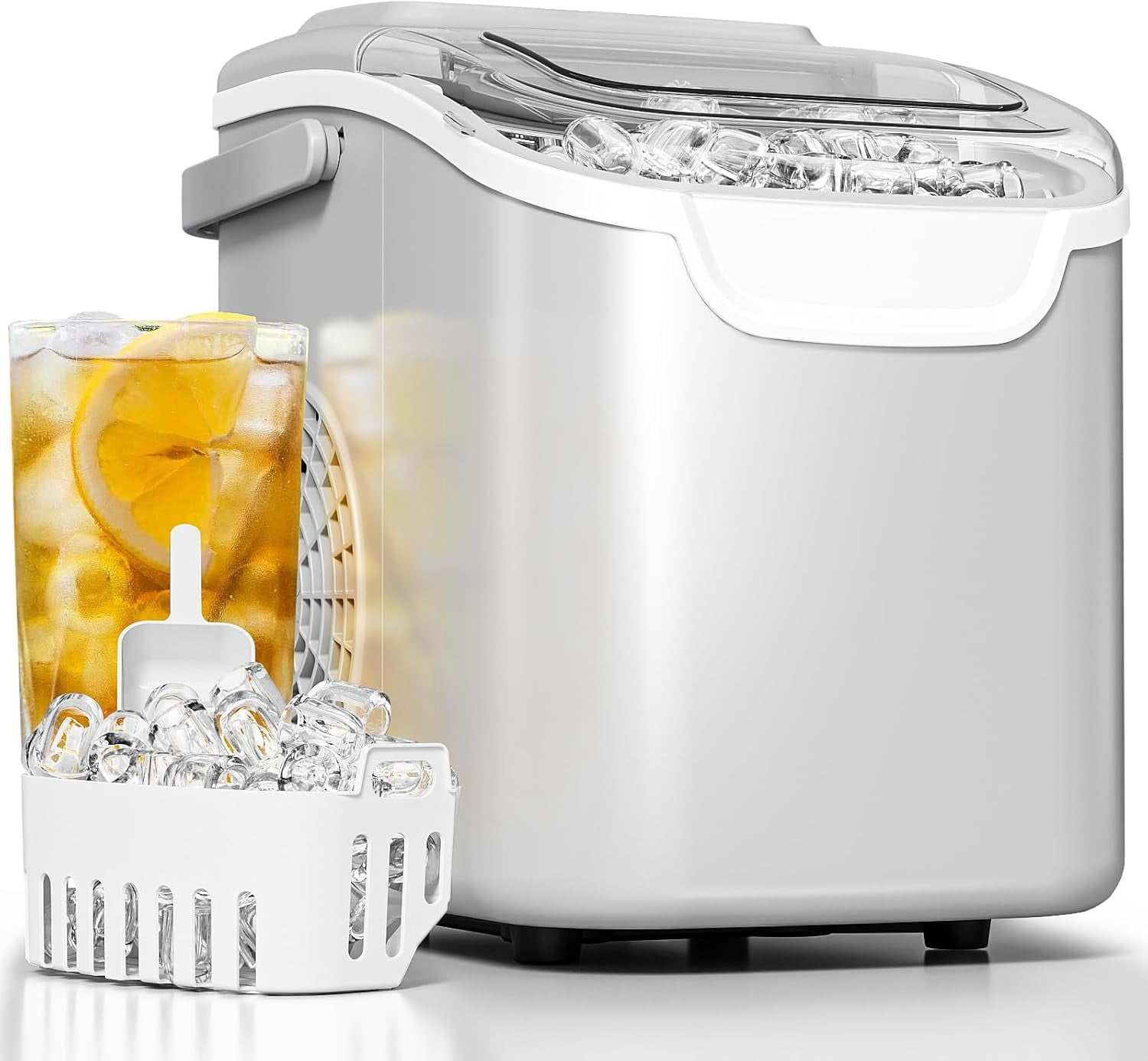WAA 8 Large Bullet Ice Countertop Ice Maker,26 lbs/Day Portable Ice Machine,Self-Cleaning Compact Electric Ice Maker with Handle for Kitchen,Home Bar,Office,Apartment & RV