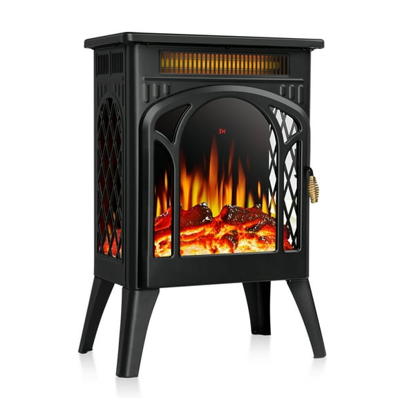WAA All-metal Electric Fireplace Heater 16",Frame Freestanding Stove,3D Flame,Remote Control,500W/1500W,Black