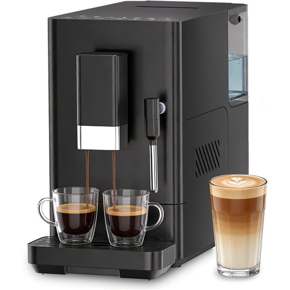 WAA Auto Espresso Machine Stepless Burr Grinder One Touch Coffee Milk Frother,Detachable Parts Sealed Bean Hopper,for Home Office Mini Bar