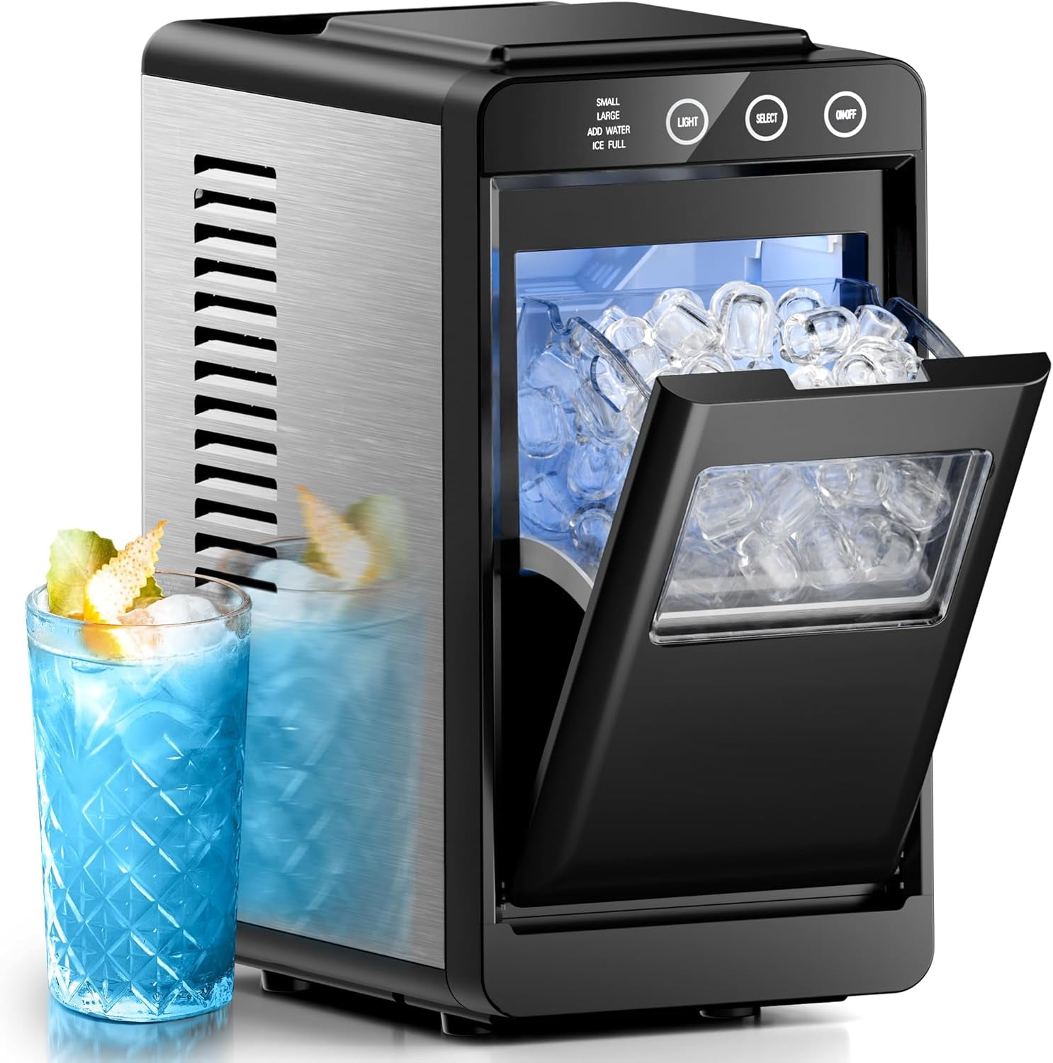 WAA Black Portable Ice Maker for Multiple Scenes 6 Mins for 8 Ice Cubes,Self-Cleaning,Interior Lighting,with 2 Ice Sizes & Intelligent Reminders