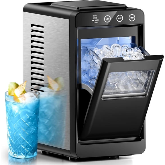 WAA Black Portable Ice Maker for Multiple Scenes 6 Mins for 8 Ice Cubes,Self-Cleaning,Interior Lighting,with 2 Ice Sizes & Intelligent Reminders