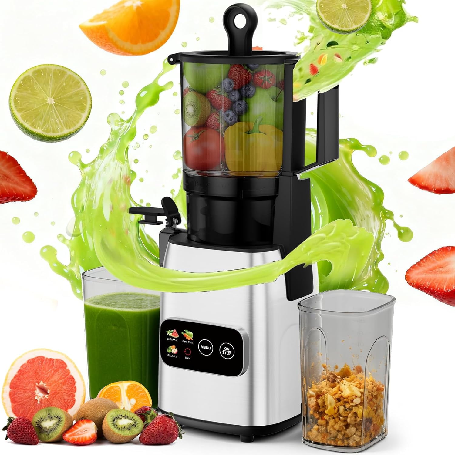 WAA Cold Press Juicer 5.4" Extra Wide Feed Chute,Slow Masticating for Whole Fruits & Veggies