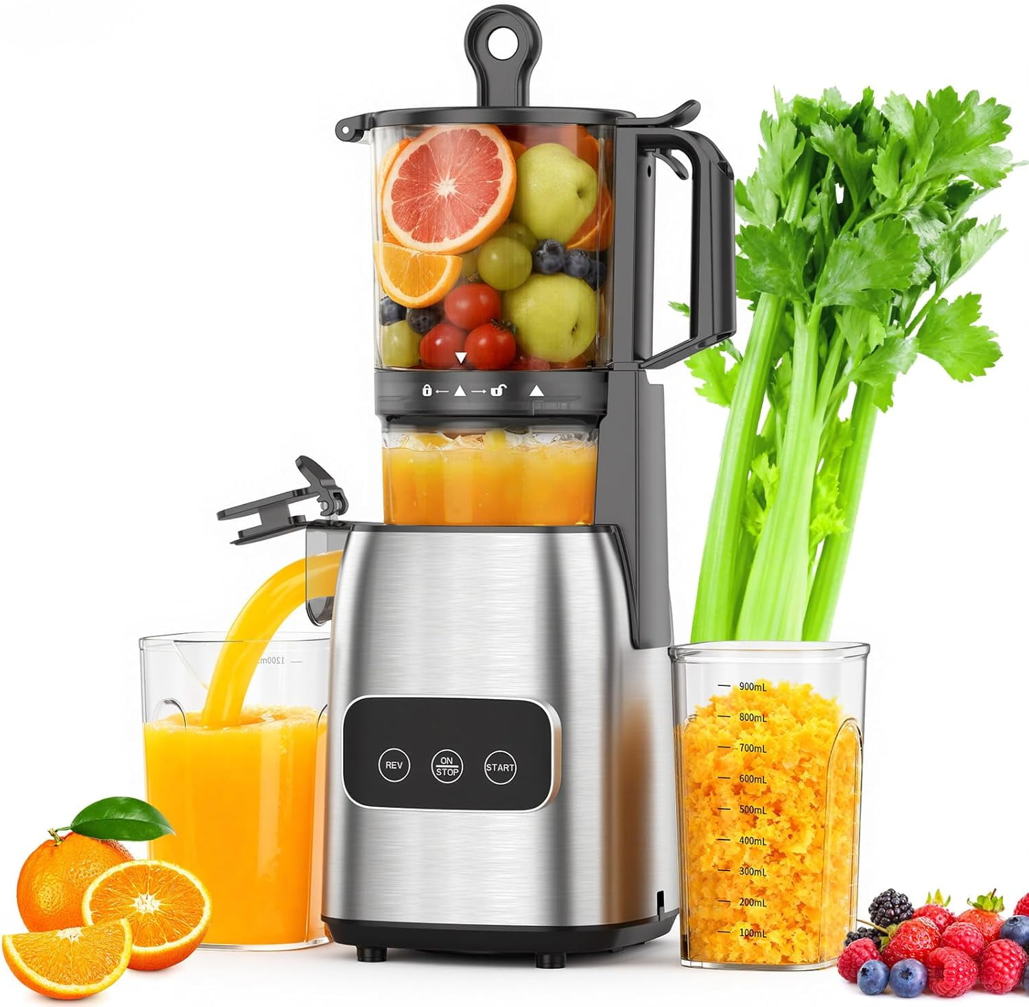 WAA Cold Press Juicer 5.4" Large Feed Chute,Slow Masticating,High Yield,Self Feeding & Easy to Clean​