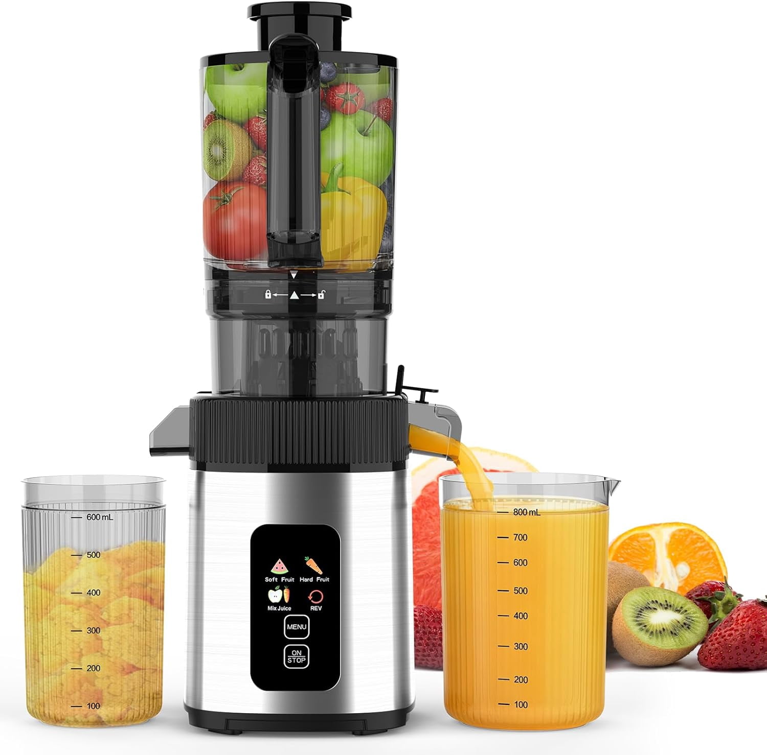 WAA Cold Press Slow Masticating Juicer 4.4" Feed Chute,High Juice Yield for Whole Fruits & Vegetables