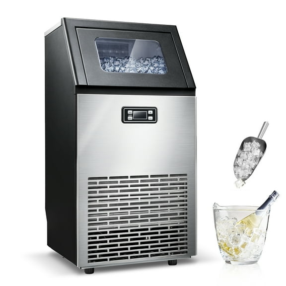 WAA Commercial Ice Maker Machine 100Lbs/24H,Stainless Steel Undercounter Ice Maker with 33Lbs Storage Capacity,Self-Cleaning Freestanding Ice Machine for Home,Bar,Restaurant,Office,Outdoor