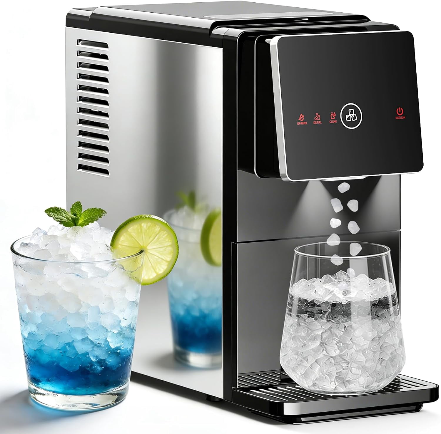 WAA Countertop Nugget Ice Maker 33 lb/24H Self-Cleaning, Touch Screen,Auto Ice Drop (1.8L Tank & 1.5 lb Storage)