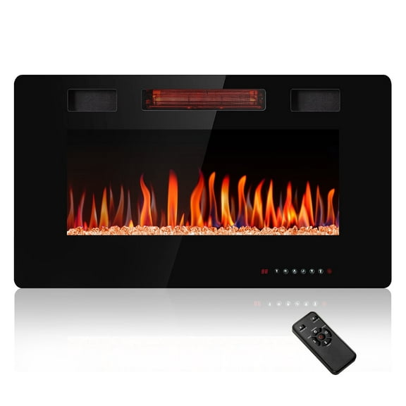 WAA 30-Inch Ultra-Thin Recessed/Wall Mounted Fireplace, 750/1500W Heater