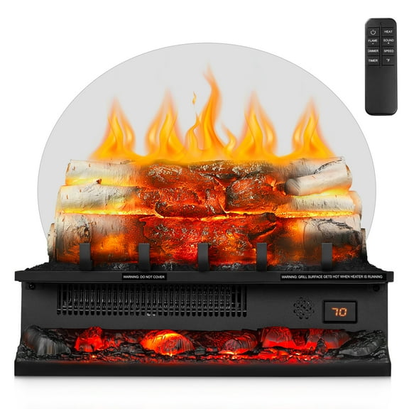 WAA Electric Fireplace Log Heater 750W/1500W,20" Electric Fireplace Insert Log Set,Adjustable 5 Flame Brightness&Speed,4 Sound of Flame,Remote Control&8H Timer for Home Room