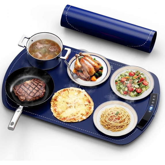 WAA Electric Food Warming Mat 10s Rapid Heating,7 Temp Settings & 5-Hour Timer for Parties and Buffets,Blue