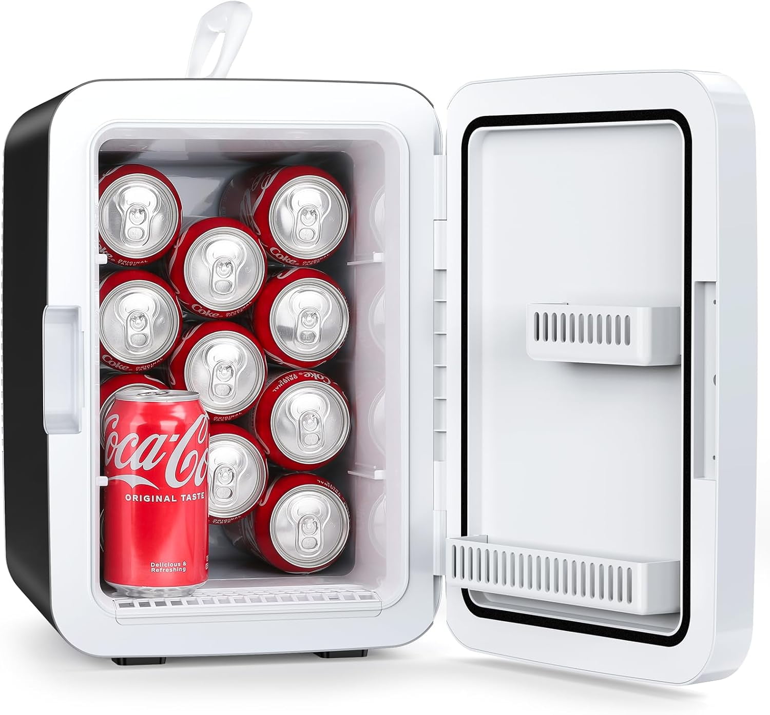 WAA Portable 2.6 Gal Mini Fridge with AC/DC Adapters 10 Liter Cosmetics Cooler for Beverage Food Skincare,Black (Bedroom/Office/Car)