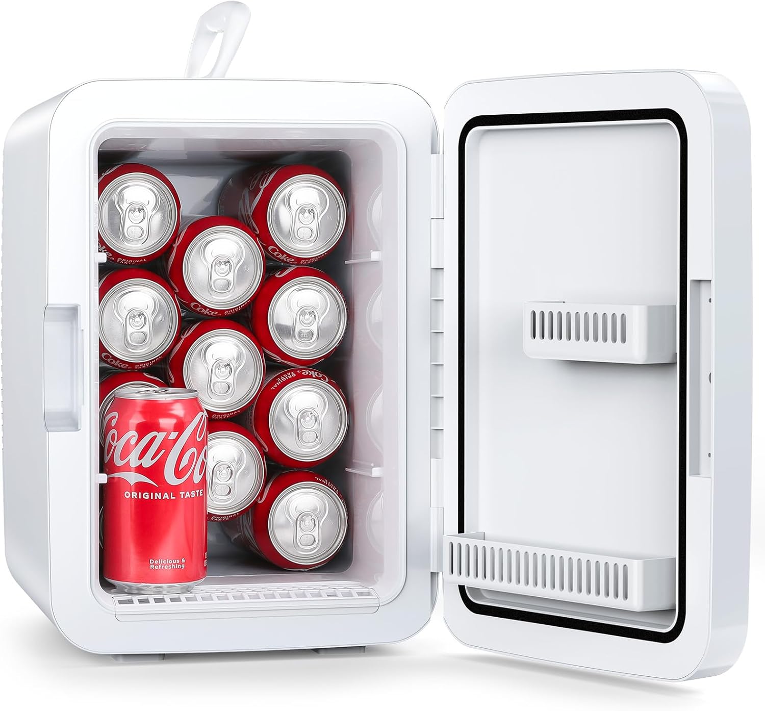 WAA Portable 2.6 Gal Mini Fridge with AC/DC Adapters 10 Liter Cosmetics Cooler for Beverage Food Skincare,White (Bedroom/Office/Car)