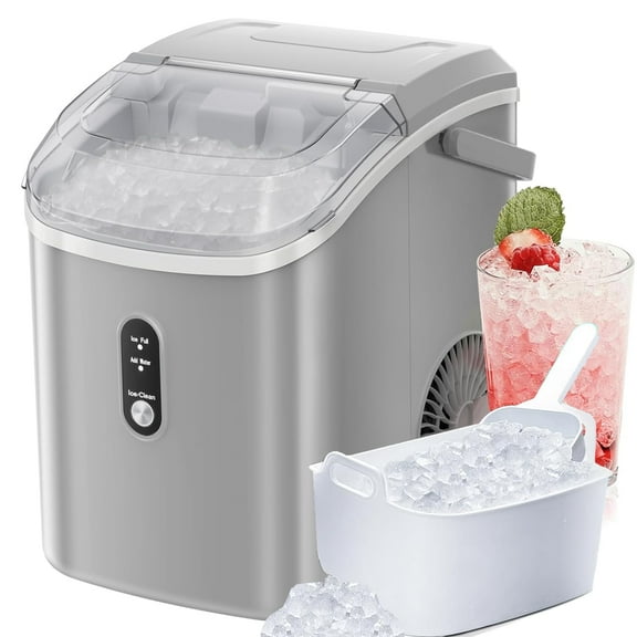 WAA Portable Countertop Ice Maker 34lbs/24H Soft Pellet Ice,Self-Cleaning,One-Click Ice Machine for Kitchen, Bar,RV Office(Grey)