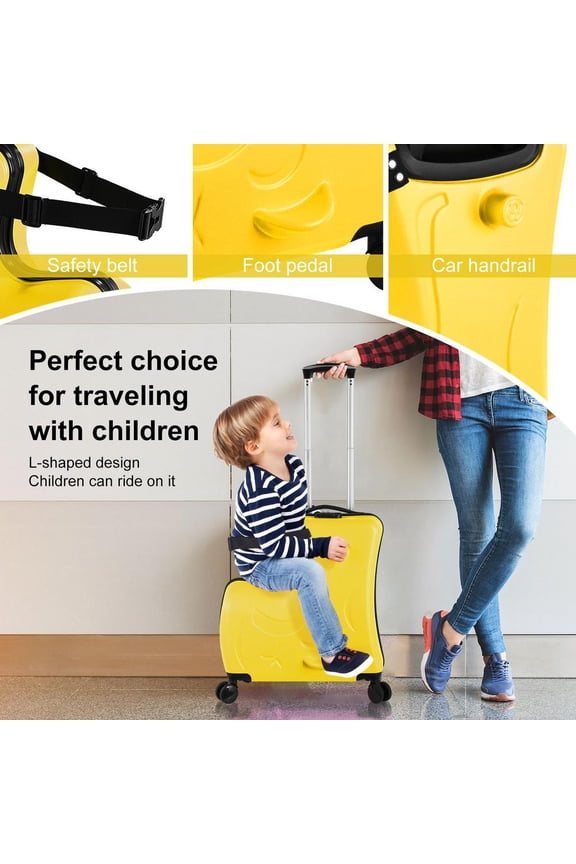 3-9 Years Old Ride-On Suitcase with 360° Swivel Wheels and Rear Brake, 24 Inch Airplane-Approved Luggage with 3-Digit Lock, Anti-Scratch Frosted Design